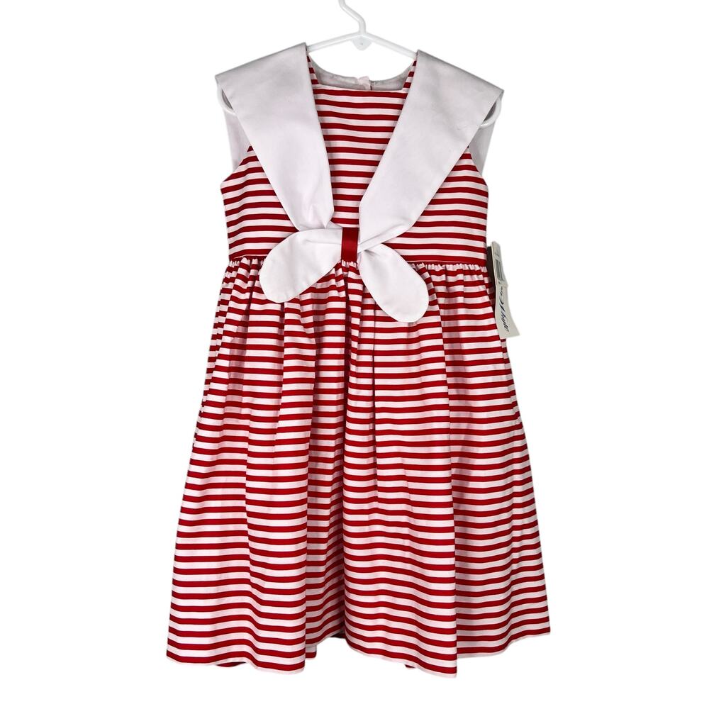 Vintage Sylvia Whyte Girls Nautical Dress Red White 4 New Flaws